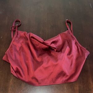 Cowl neck with tie-back cropped stain top - size S